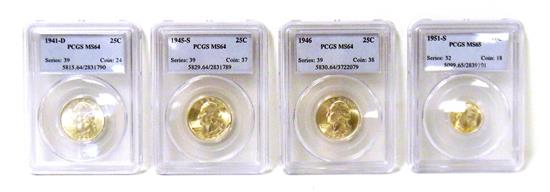 Appraisal: COINS Four PCGS graded coins contained in hard plastic slabs