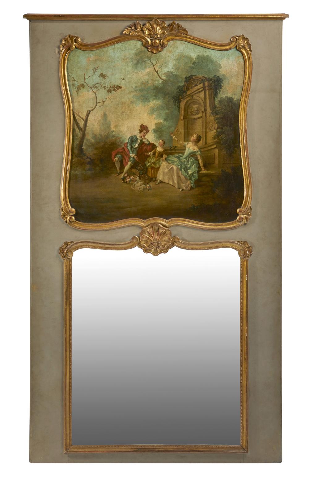 Appraisal: A large French parcel-gilt trumeau mirror th Century The painted