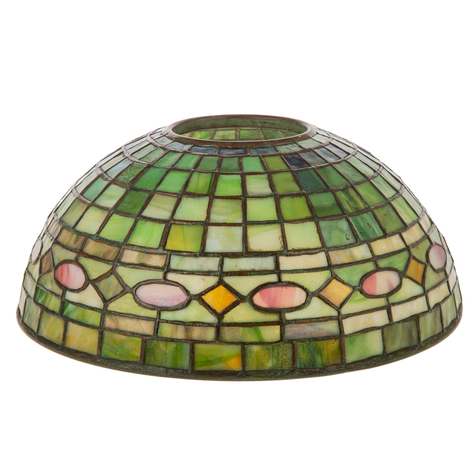 Appraisal: TIFFANY LEADED GLASS SHADE Circa - small geometric pattern shade