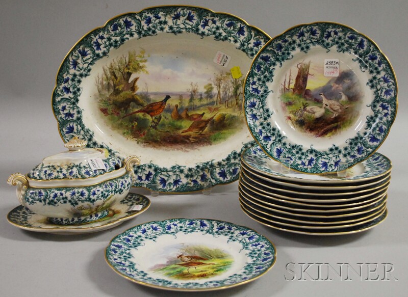 Appraisal: Fifteen-piece Royal Worcester Transfer and Hand-painted Porcelain Game Service a