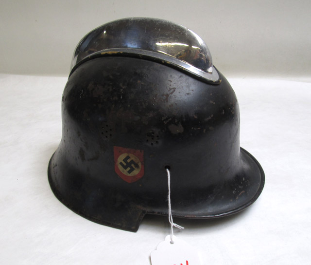 Appraisal: GERMAN WORLD WAR TWO NAZI FIREMAN'S HELMET black helmet with