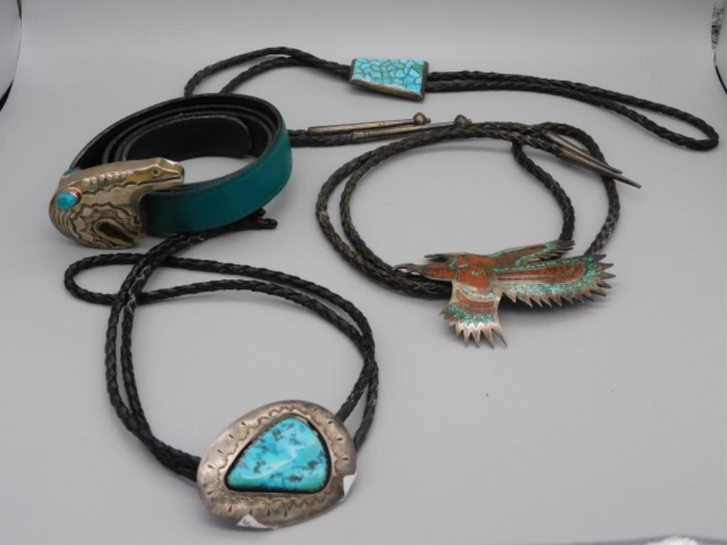 Appraisal: NATIVE AMERICAN SILVER JEWELRY TH CENTURY TOinclude bolo ties and