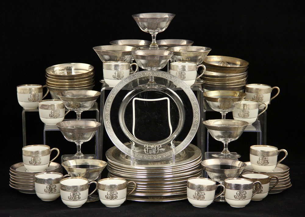 Appraisal: - Sterling Overlay Dinner Set and Porcelain Dessert Set Dinner