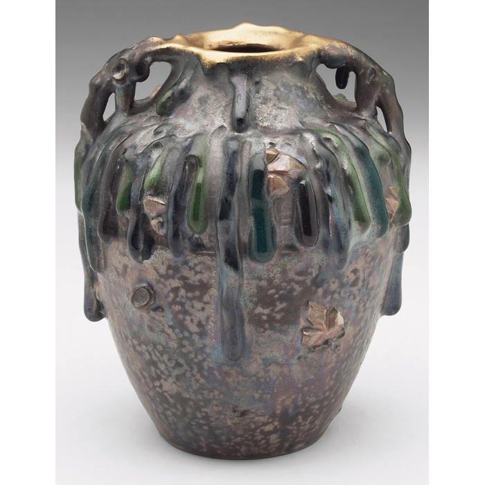 Appraisal: Amphora vase double handled shape withdripping crystals covered ina bronze