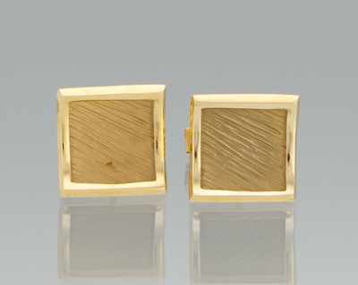 Appraisal: A Pair of Gold Bark Finish Cufflinks ca 's k