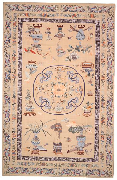 Appraisal: A large kesi-woven silk cover with 'One Hundred Antiques' and