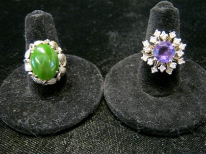 Appraisal: Two white gold and gem set ringsOne karat white gold