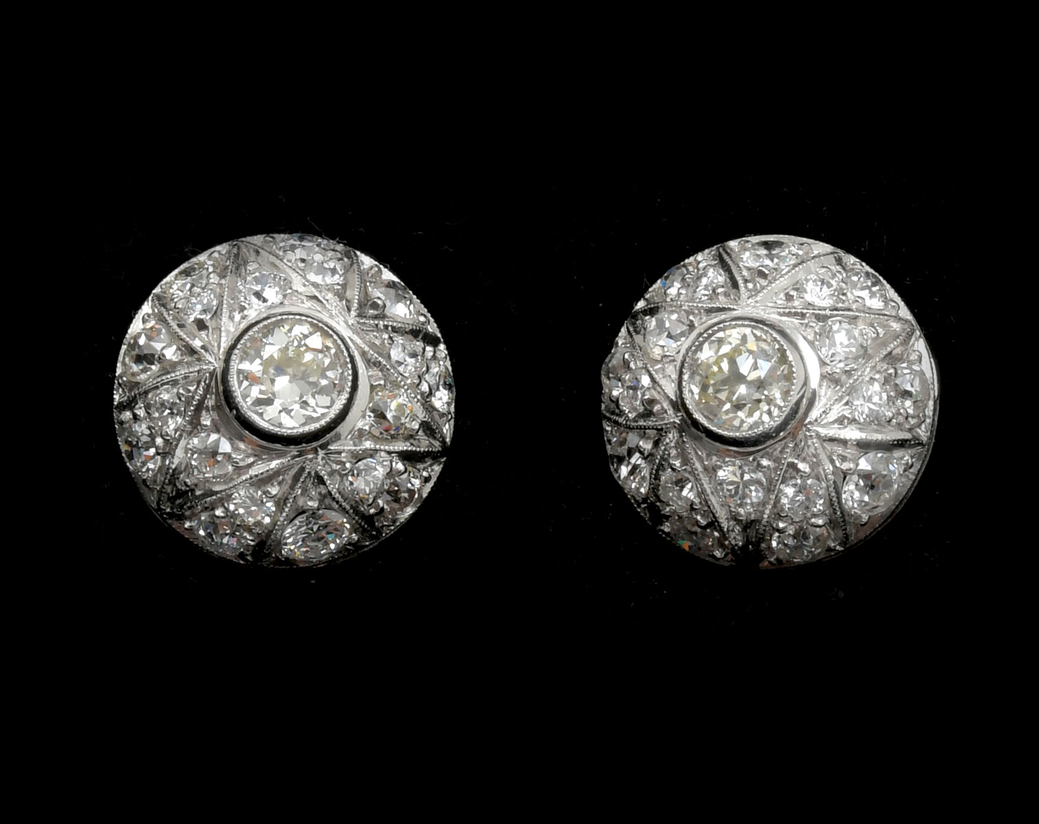 Appraisal: PLATINUM BELLE EPOQUE DOMED CTW DIAMOND EARRINGS old European round