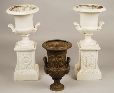 Appraisal: A pair of late th century French cast iron urns