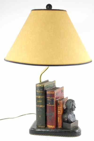 Appraisal: Decorative Table Lampfeaturing faux leather books and a bust of