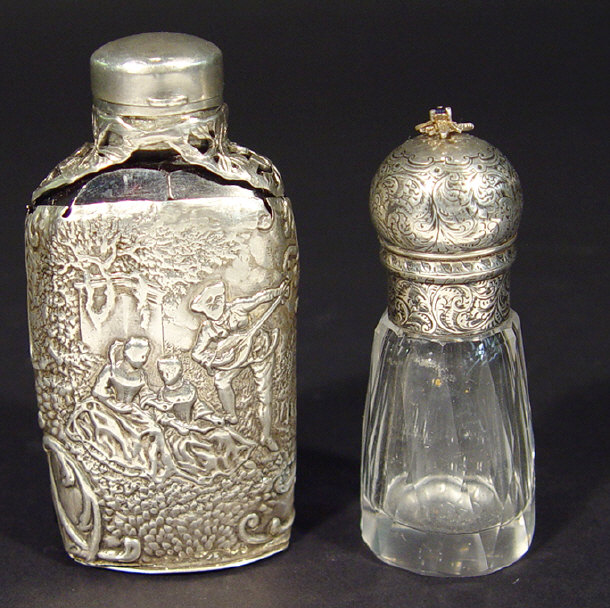 Appraisal: Cut glass scent bottle with chased silver metal screw cap