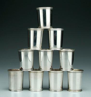 Appraisal: Ten Presidential sterling julep cups round with tapered sides beaded