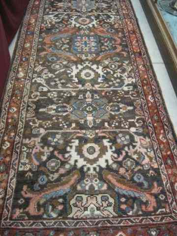 Appraisal: Mahal Persian Handmade Runner earthtones geometric designs ' '' x