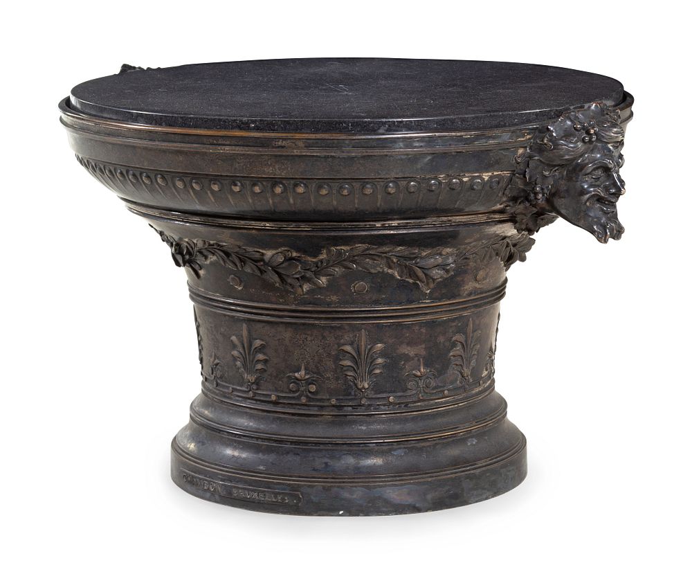 Appraisal: A Neoclassical Style Bronze and Marble Pedestal Table A Neoclassical