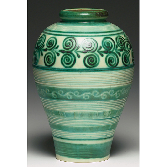 Appraisal: Arabia vase large bulbous form with a green swirl design