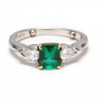 Appraisal: Platinum KT Gold Emerald and Diamond Ring centering on one