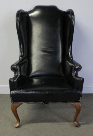 Appraisal: Queen Anne Style Leather Upholstered Wing BackChair From a Rye