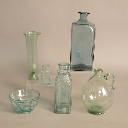 Appraisal: Six pcs of misc aqua glass th c tallest -