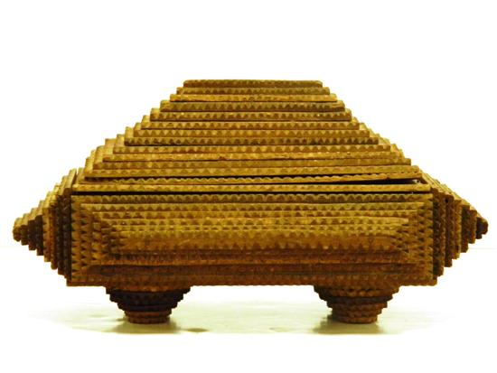 Appraisal: Tramp art carved box twenty-sided on four raised feet dentelle