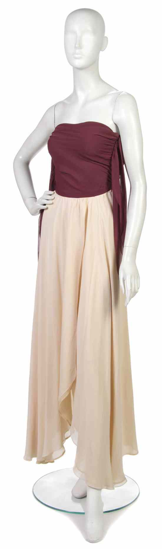 Appraisal: A Bill Blass Burgundy and Pale Pink Silk Chiffon Evening