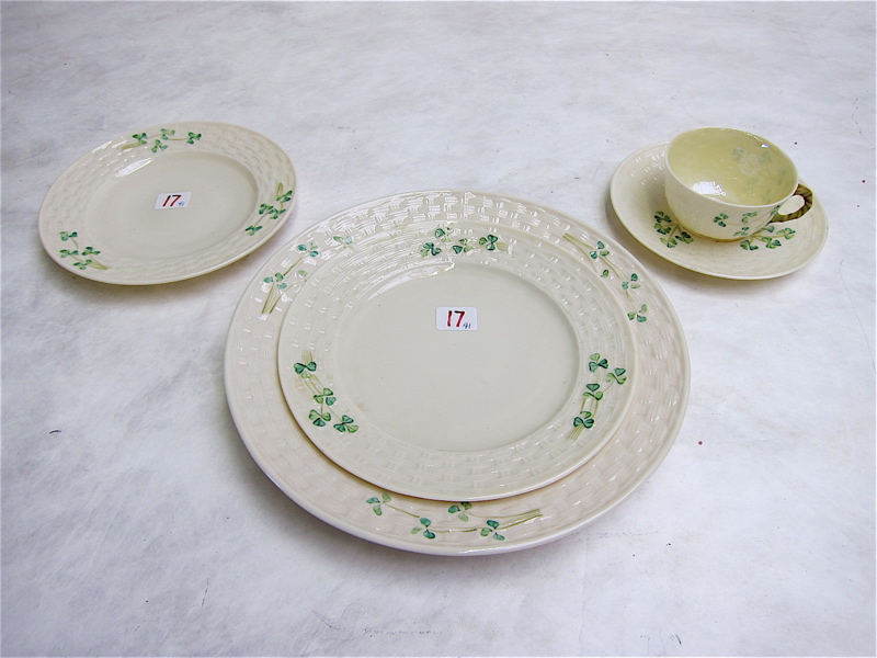 Appraisal: FORTY ONE PIECES BELLEEK DINNER SERVICE in the Shamrock Pattern