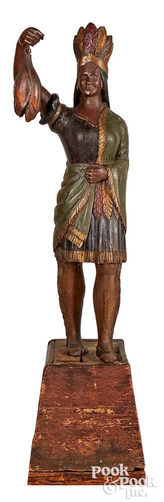 Appraisal: Carved and painted cigar store Indian maiden Carved and painted