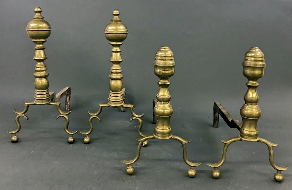 Appraisal: Two Pairs of Brass Ball Foot Andirons Two pairs of