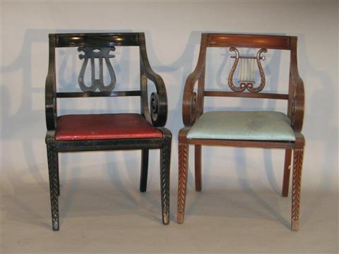 Appraisal: TWO DUNCAN PHYFE STYLE ARMCHAIRS One black painted and the