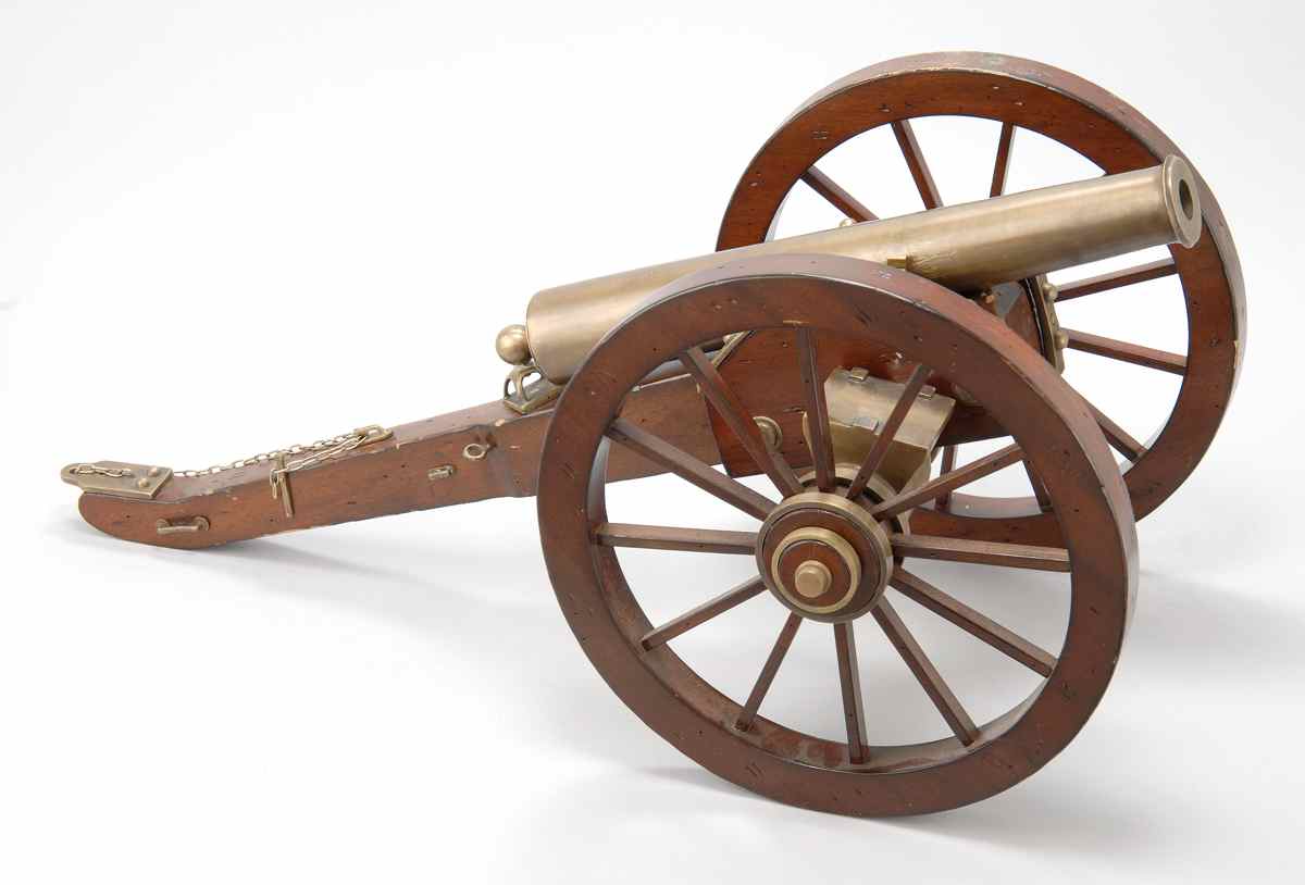 Appraisal: BRASS CANNON On a mahogany carriage Height Length Length of