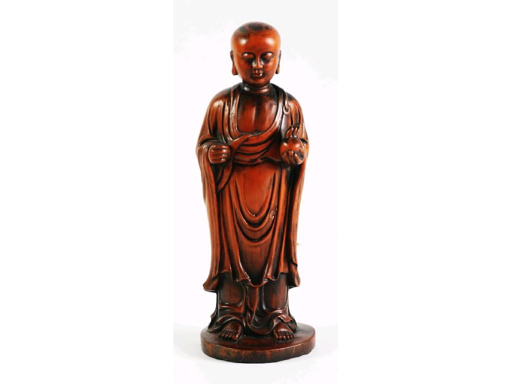 Appraisal: ORIENTAL CARVED BLONDWOOD FIGURE OF A LOHAN cm high EST