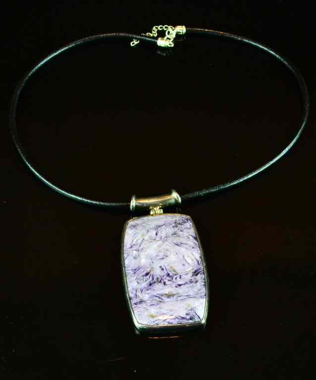 Appraisal: Sterling Charoite Purple Stone PendantLarge pendant of charoite a purple