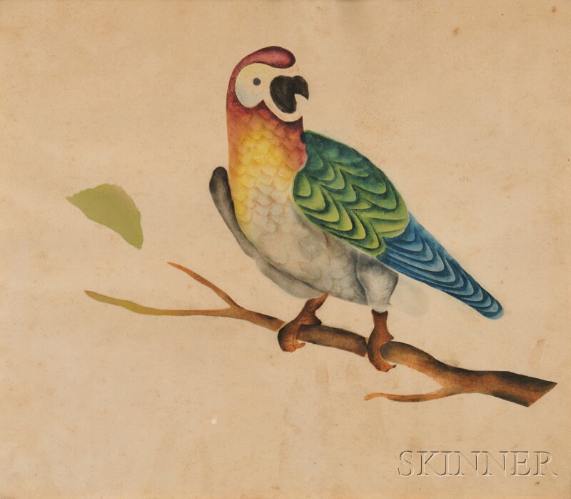 Appraisal: American School th Century Portrait of a Parrot Perched on