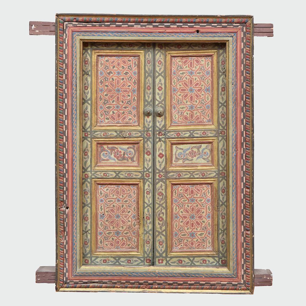 Appraisal: Moroccan Painted Wood Window Moroccan Painted Wood Window x in