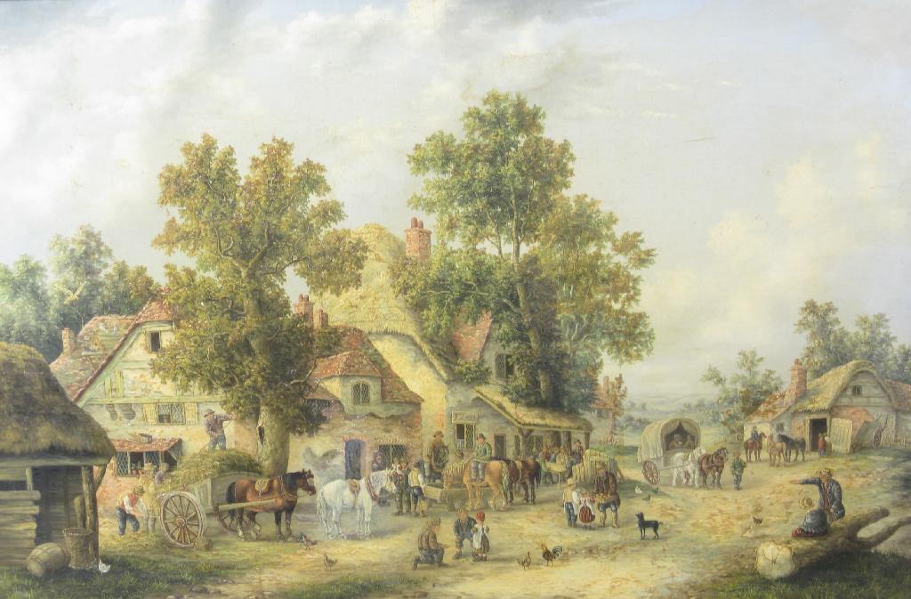 Appraisal: ATTRIBUTED TO EDWIN MASTERS th Century A Farmyard Scene oil