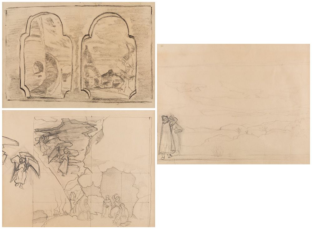 Appraisal: THREE DRAWINGS BY NIKOLAI KONSTANTINOVICH ROERICH RUSSIAN - THREE DRAWINGS