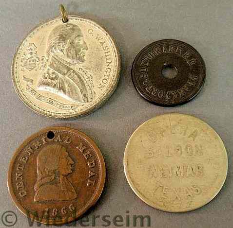 Appraisal: Four tokens and medals- Frankford Southwark RR token token Good