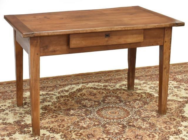 Appraisal: French Provincial fruitwood farmhouse table th c rectangular plank top