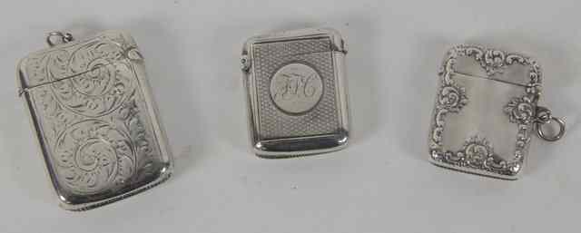 Appraisal: A silver vesta case Chester the engine turned case monogrammed