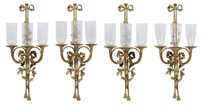 Appraisal: Set of Four Louis XVI Style Hunting Sconces probably French