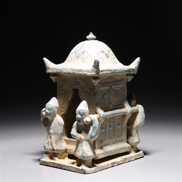 Appraisal: Chinese processional ceramic with four figures lifting palanquin with interior