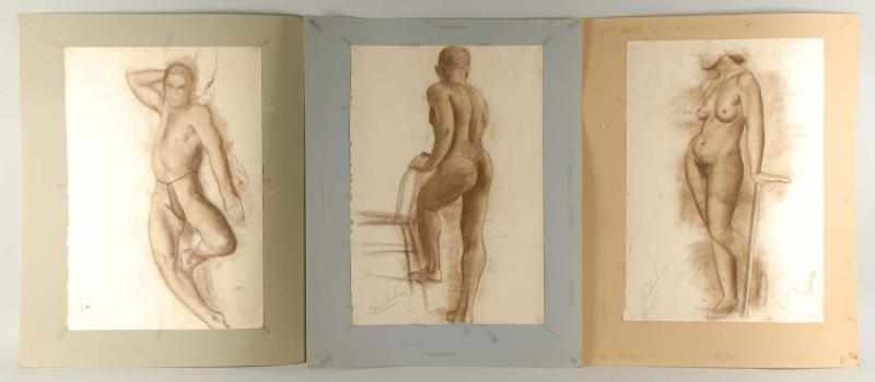 Appraisal: Lot of Early Nude Charcoal Drawings Description All three signed