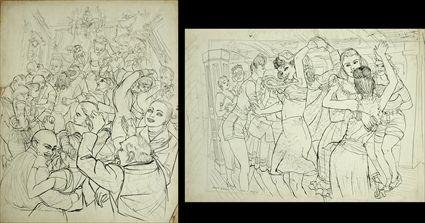 Appraisal: th Century School Nine WWII and Post-War Scenes Pen and