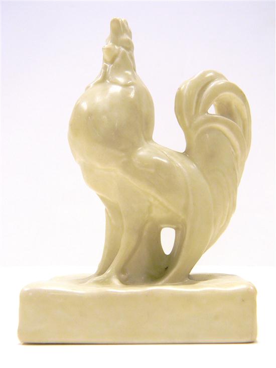 Appraisal: Rookwood pottery paperweight rooster figure cream glaze dated XXXVIII shape