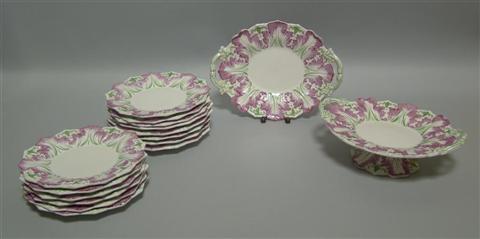 Appraisal: MOTTAHEDEH PINK AND GREEN POTTERY PART DESSERT SERVICE The rims