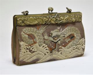 Appraisal: Japanese Mixed Metal Needlepoint Dragon Purse JAPAN MEIJI PERIOD A