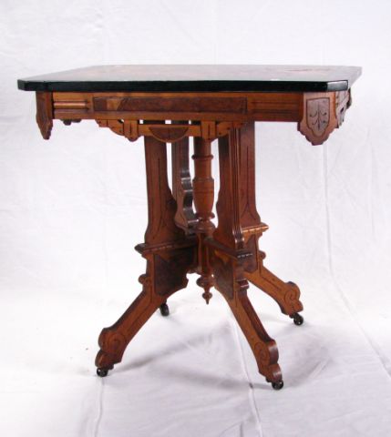 Appraisal: Eastlake Victorian marble top table with ebonized beveled marble caster