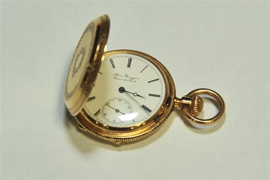 Appraisal: K GOLD POCKETWATCH Albin Bourquin hunter case pocket watch with