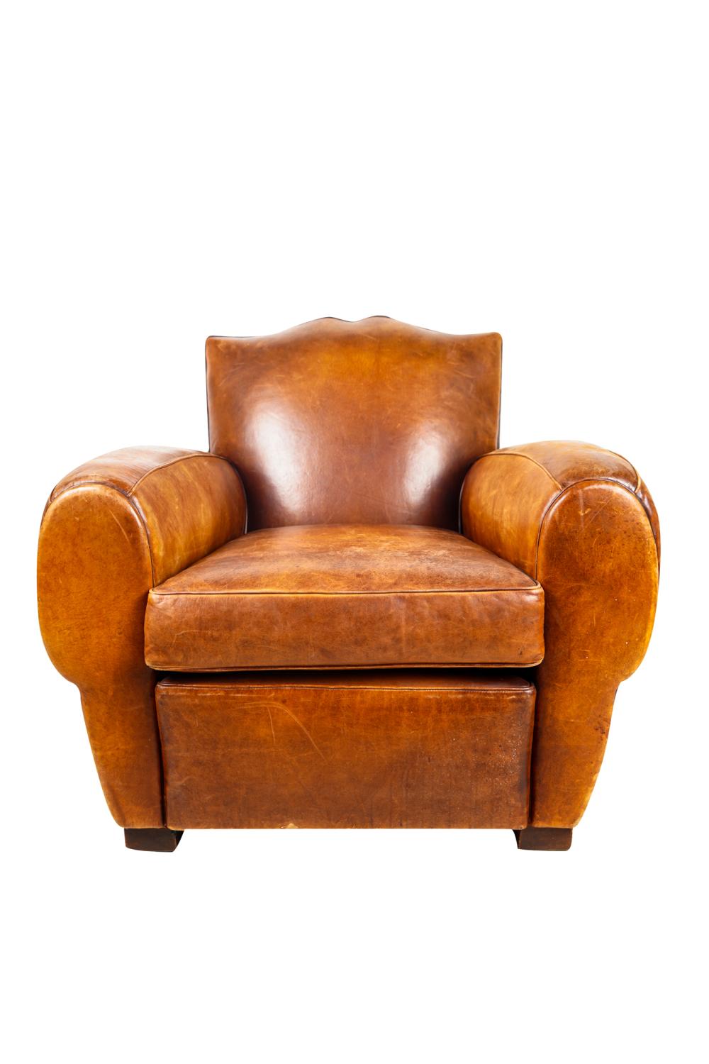 Appraisal: DECO LEATHER CLUB CHAIRCondition with abrasions to surfaces throughout inches