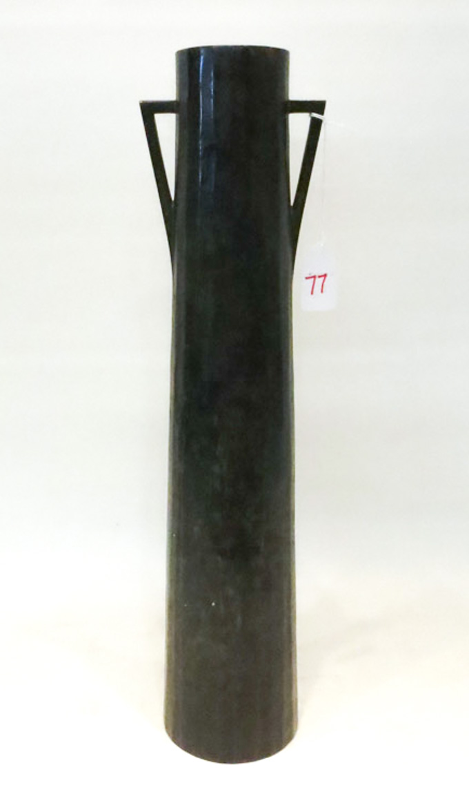 Appraisal: CHINESE TALL CRAFTSMAN STYLE VASE tapered cylindrical hammered bronze vase