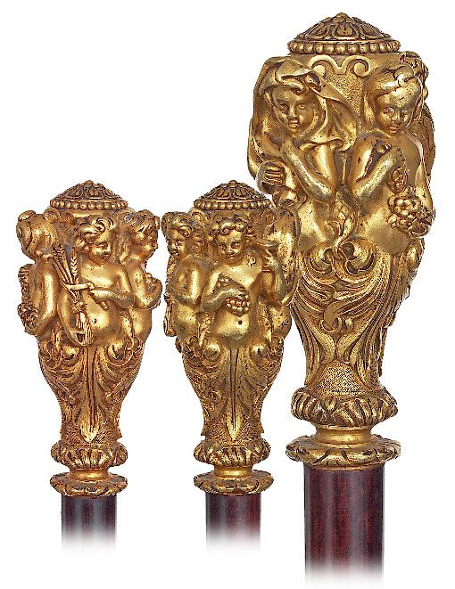 Appraisal: Early Four Seasons Cane -Ca -Fire gilt bronze handle fashioned